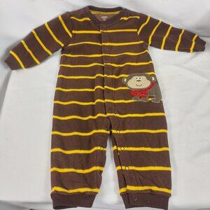 Carters Boy's Infant Brown/ Yellow Long Sleeve Fleece One Piece "Monkey" Sz 12 M